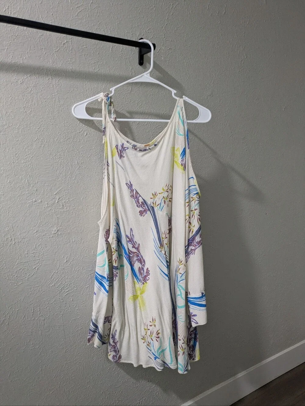 Free People Ivory Floral Cold-Shoulder Swing Dress